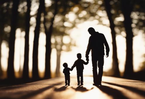 Free Stock Photo of Silhouette of Father Holding His Son's Hand