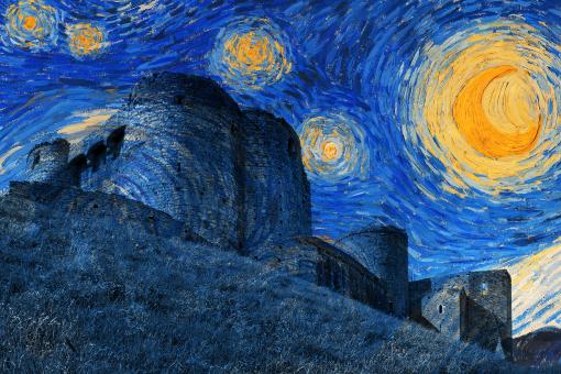 Free Stock Photo of Starry Night Castle