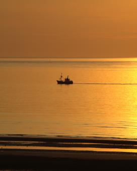 Free Stock Photo of Sunset with fisher boat