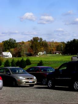Free Stock Photo of Autumn Skyline w. parking lot