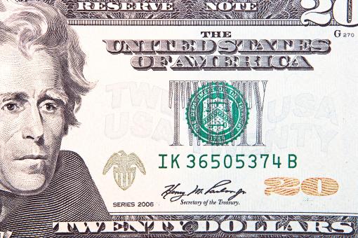 Free Stock Photo of 20 Dollar Bill Close Up