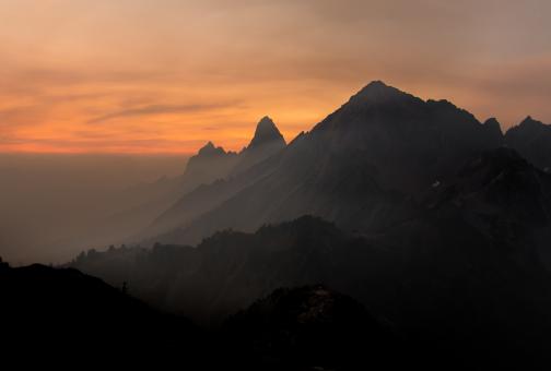 Free Stock Photo of Mountain Range at Sunset