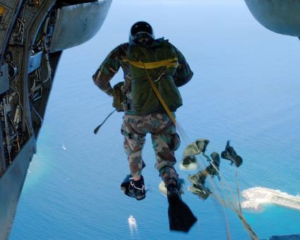 Free Stock Photo of Parachute Jumping - From the Airplane