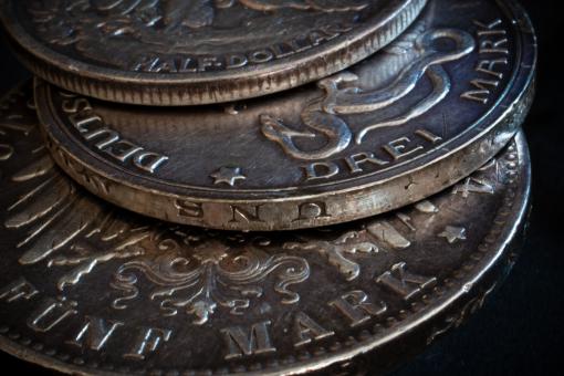Free Stock Photo of Stock of Silver Coins