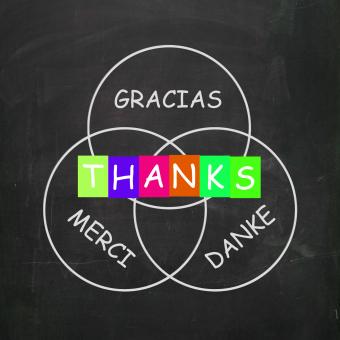 Free Stock Photo of Gracias Merci and Danke Mean Thanks in Foreign Languages