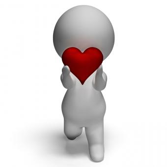 Free Stock Photo of 3d Character Holding Heart Shows Love And Valentines