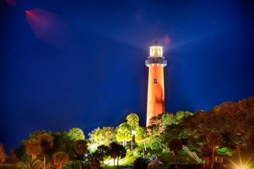 Free Stock Photo of Shining Lighthouse Tower in the Night