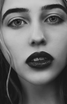 Free Stock Photo of Female with Lipstick Black and White Portrait