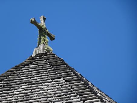 Free Stock Photo of Stone cross and wood tiles