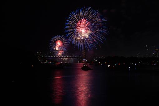 Free Stock Photo of Fireworks Over the Sydney Harbour Bridge