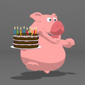 Free Stock Photo of Fun fat pig and cake