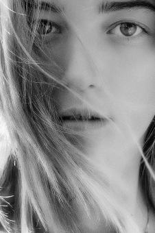 Free Stock Photo of Blond girl black and white portrait