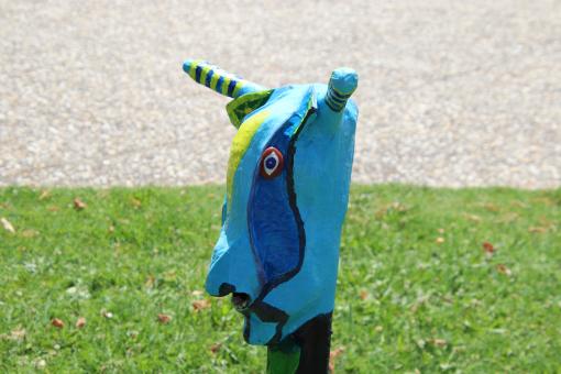 Free Stock Photo of Blue animal head decoration in a small village