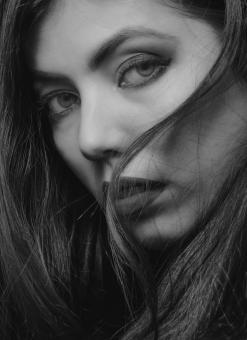 Free Stock Photo of Dark Haired Girl - B&W Portrait
