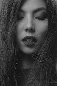 Free Stock Photo of Closed Eyed Beauty - Black and White