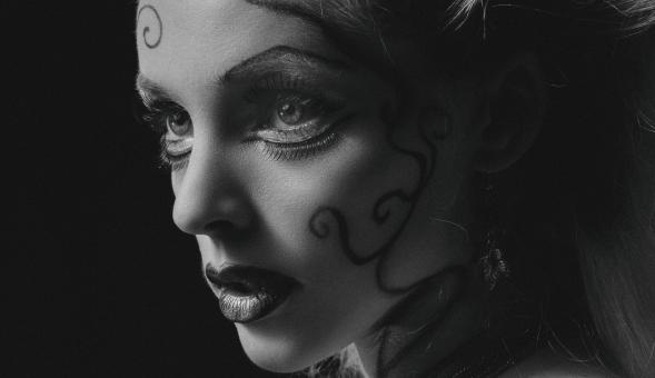 Free Stock Photo of Painted Girl - Black and White Portrait