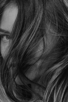 Free Stock Photo of Hairy Girl - Black and White Portrait