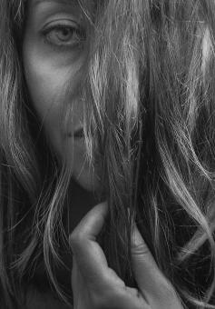 Free Stock Photo of Girl with Hair over Face - Black and White