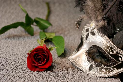 Free Stock Photo of Red Rose and Victorian Mask