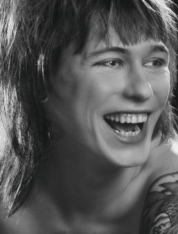 Free Stock Photo of Laughing Model Portrait - Black and White