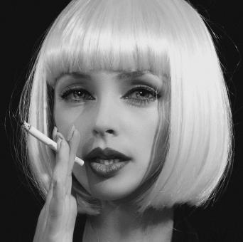 Free Stock Photo of Blond Girl Smoking - Black and White Portrait