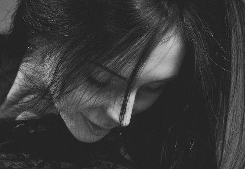 Free Stock Photo of Dark Hair Girl Portrait - Black and White