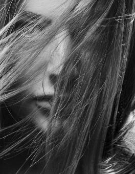 Free Stock Photo of Hairy Model - Black and White Portrait