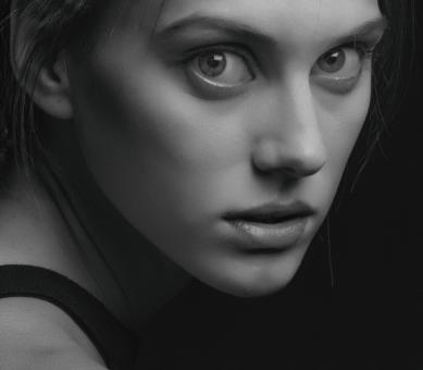Free Stock Photo of Young Girl Portrait in Black and White