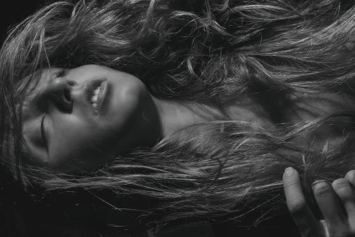 Free Stock Photo of Long Haired Girl Model - Black and White Portrait