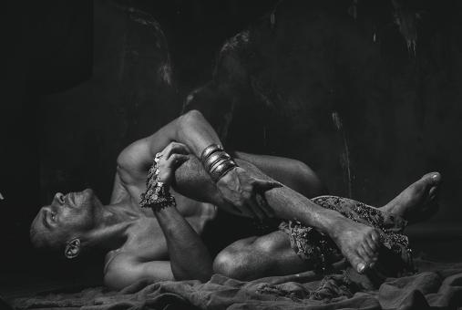Free Stock Photo of Man Lying on Floor - Black and White
