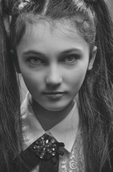 Free Stock Photo of Girl with Ponytails - Black and White Portrait