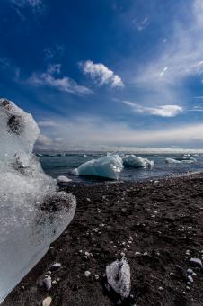 Free Stock Photo of Small Icebergs on Glacier Lagoon Beach