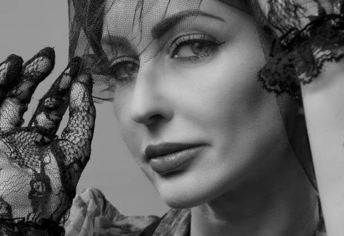 Free Stock Photo of Woman in Lace - Black and White Portrait