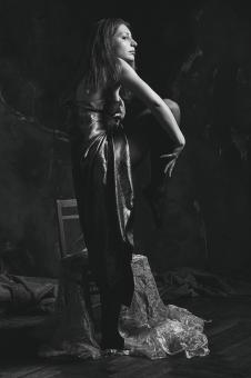 Free Stock Photo of Young Girl Posing in Dress - Monochrome