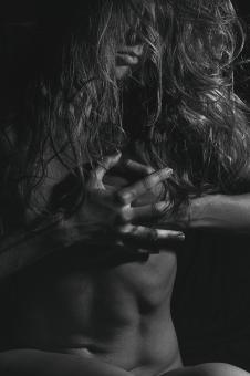 Free Stock Photo of Naked Girl Covering Breast - Black and White