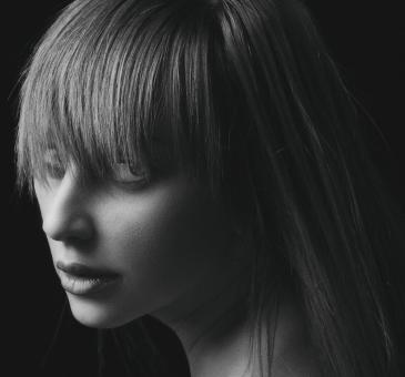 Free Stock Photo of Girl with Bangs - Black and White Portait