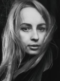 Free Stock Photo of Blond Girl with Long Hair - Black and White Portrait