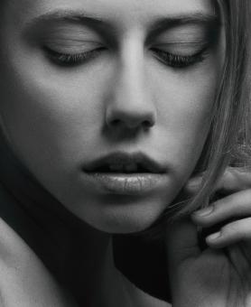 Free Stock Photo of Girl with Eyes Closed - Black and White Portrair