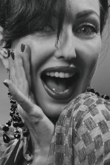 Free Stock Photo of Happy Woman - Monochrome Portrait