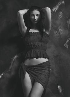 Free Stock Photo of Girl Model In Dark Dress - Black and White