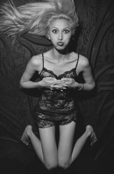 Free Stock Photo of Blond Model Pouting - Black and White Portrait