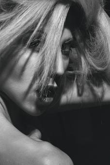 Free Stock Photo of Blond Female Portrait - Black and White