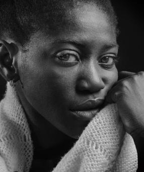 Free Stock Photo of African American Girl - Black and White Portrait