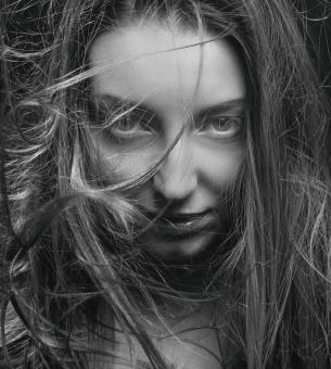 Free Stock Photo of Hairy Girl Portrait - Monochrome