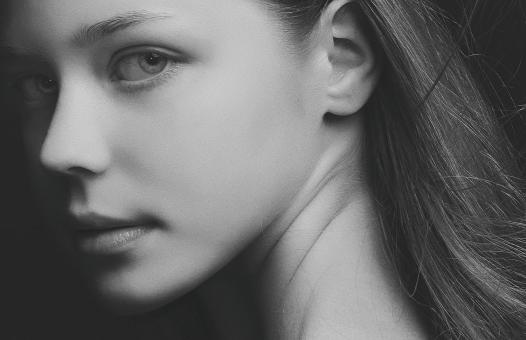Free Stock Photo of Beautiful Girl - Black and White Profile
