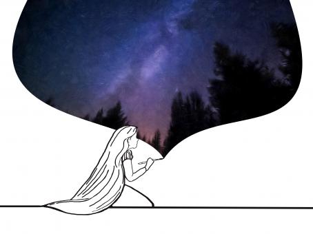 Free Stock Photo of Childhood Dreams - Little Girl Paints Night Sky