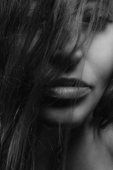 Free Stock Photo of Dark Girl with Hair - Black and White Portait