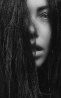 Free Stock Photo of Girl Portrait - Covered in Hair - Black and White