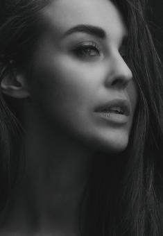Free Stock Photo of Girl Portrait - Dark Hair - Black and White