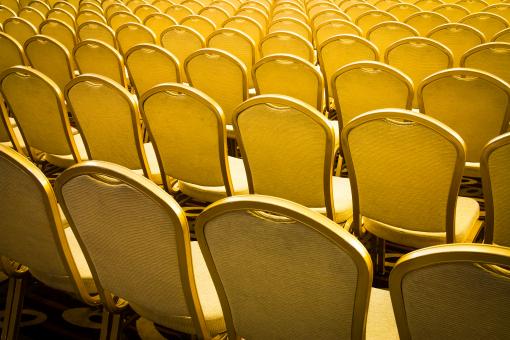 Free Stock Photo of Rows of Golden Chairs